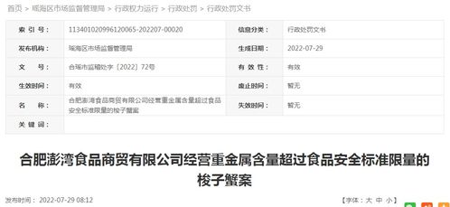 合肥澎湾食品商贸经营重金属含量超标梭子蟹案 食品经营者责任与食安底线拷问